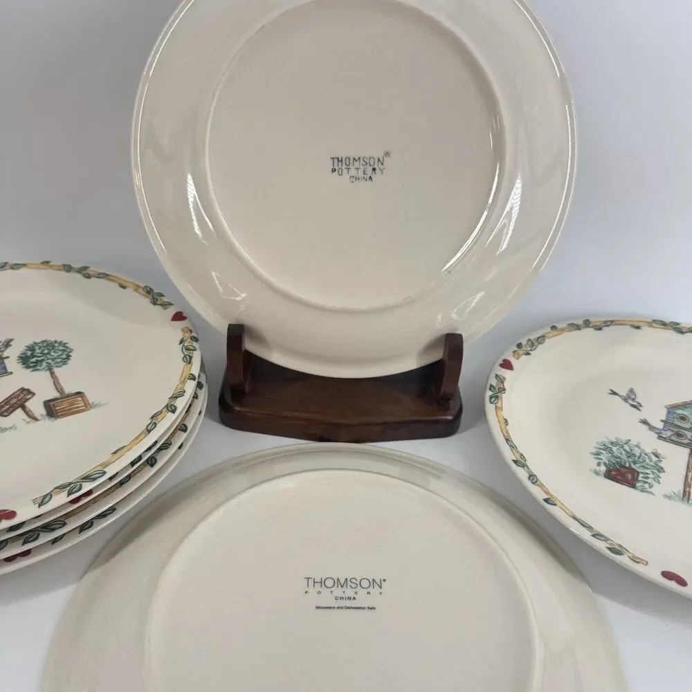 Thompson Pottery Birdhouse Dinner Plates SET OF 3 10.25” Cottage Farmhouse Vtg